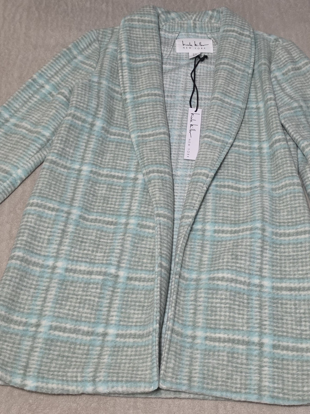 NWT-Nicole Miller New York Mint Plaid Open Front Cardigan Size:XS - Picture 4 of 8